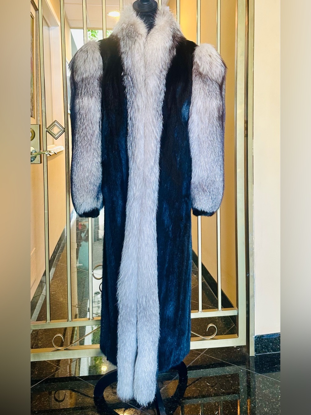 Genuine Vintage Full Length Ranch Mink and Fox Fur Coat S:14